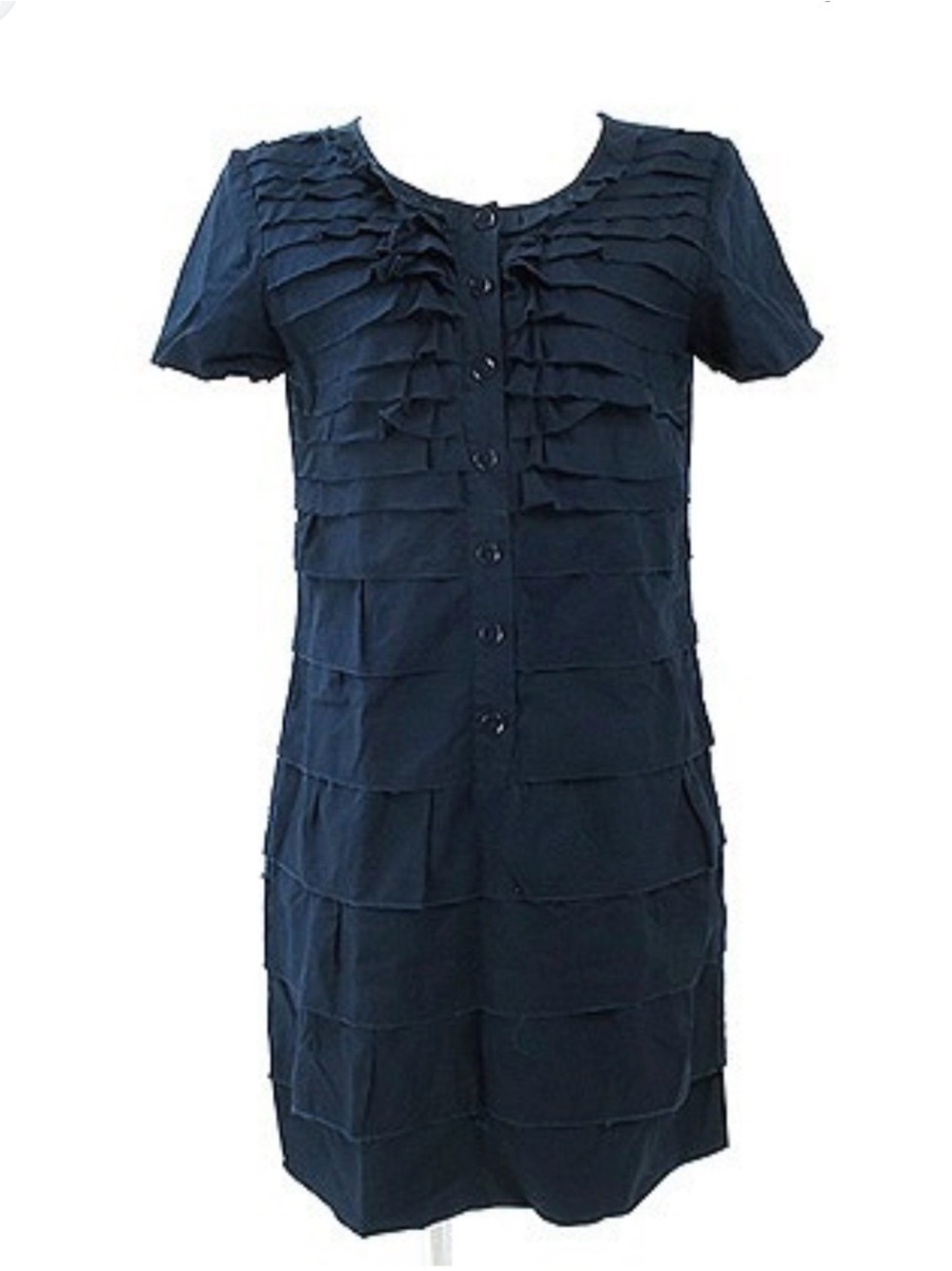 J. Crew Navy Ruffle-Front Short Sleeve Mini Dress 100% cotton 10